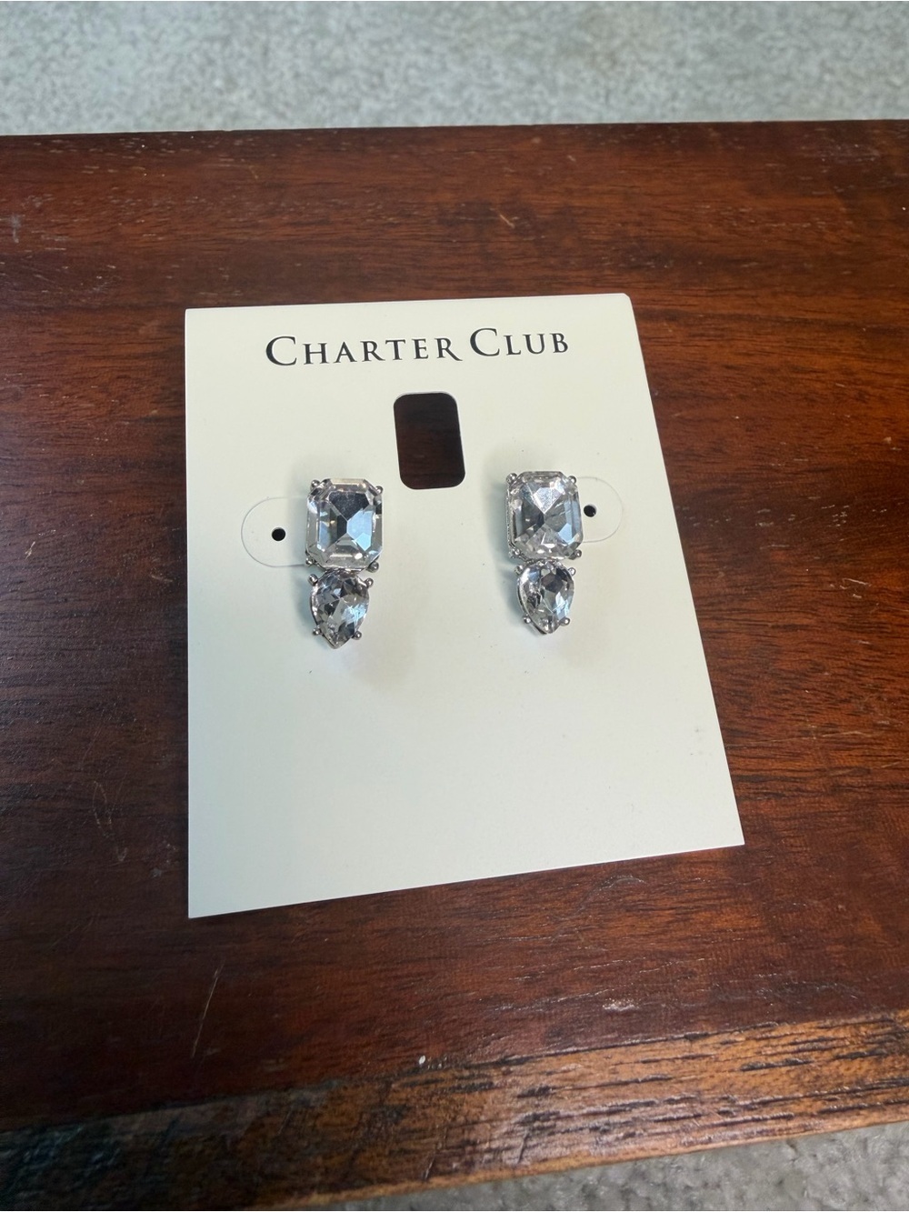 Charter Club Clear Crystal Stud Earrings with Silver Posts